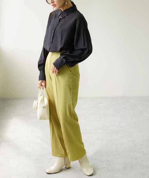 IAMUSE（アイアミューズ）の「レーヨンスリーブスリットシャツ S0710【IAMUSE】（シャツ/ブラウス・レディース・ピンク/ライトベージュ/ブラック/オリーブ・FREE）」の12枚目の写真