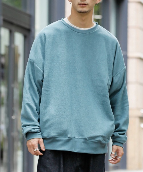 Beno（ビーノ）の「マイクロフリース リラックスオーバーシルエット クルーネックトレーナー（スウェット・メンズ・グリーン/ブラック/チャコールグレー/ネイビー/グレイッシュブルー/オフホワイト/ライトパープル/グレイッシュベージュ・L/M/S/XL）」の7枚目の写真