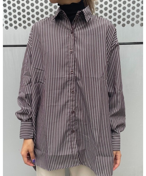 LiSeek（リシーク）の「【LiSeeK】ストライプスリーブ釦シャツ（シャツ/ブラウス・レディース・ホワイト/ネイビー/ブラウン・FREE）」の8枚目の写真