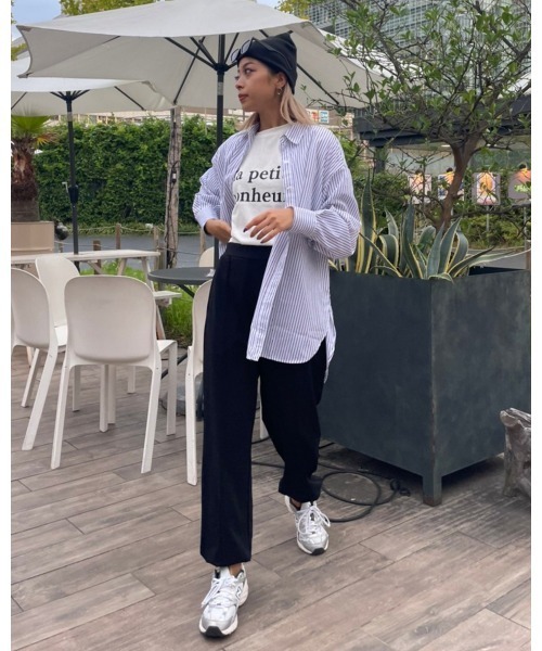 LiSeek（リシーク）の「【LiSeeK】ストライプスリーブ釦シャツ（シャツ/ブラウス・レディース・ホワイト/ネイビー/ブラウン・FREE）」の5枚目の写真