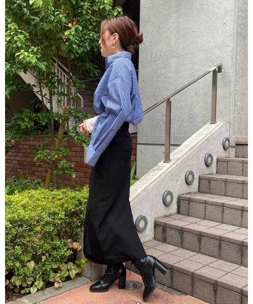 LiSeek（リシーク）の「【LiSeeK】ストライプスリーブ釦シャツ（シャツ/ブラウス・レディース・ホワイト/ネイビー/ブラウン・FREE）」の6枚目の写真