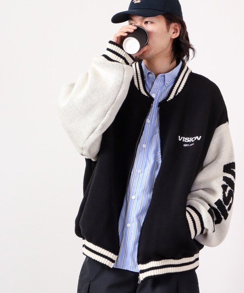 VISION STREET WEAR(ヴィジョンストリートウェア)の「VISION STREET WEAR ニット中綿スタジャン(スタジャン・メンズ・オフホワイト/ブラック・M/L)」の1枚目の写真