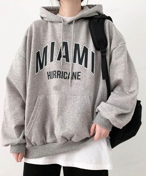 Dalfwin(ダールフィン)の「2022 AW 秋冬 韓国ファッション スウェット レディース MIAMIロゴフーディー パーカー トレーナー トップス オーバーサイズ ビッグシルエット(スウェット・レディース・ネイビー/グレー/ブルー・FREE)」の4枚目の写真