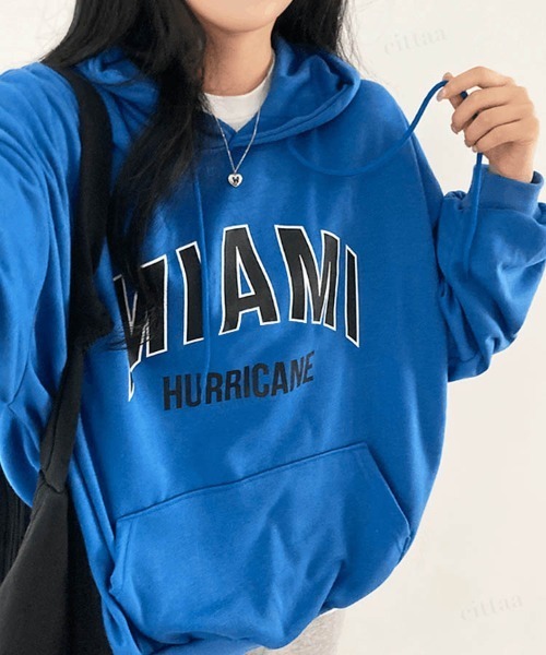 Dalfwin(ダールフィン)の「2022 AW 秋冬 韓国ファッション スウェット レディース MIAMIロゴフーディー パーカー トレーナー トップス オーバーサイズ ビッグシルエット(スウェット・レディース・ネイビー/グレー/ブルー・FREE)」の5枚目の写真