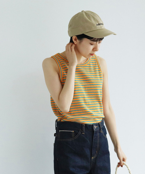 PAR ICI（パーリッシィ）の「パールニットボーダー ノースリーブカットソー（タンクトップ・レディース・オレンジ/アイボリー・FREE）」の7枚目の写真