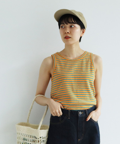 PAR ICI（パーリッシィ）の「パールニットボーダー ノースリーブカットソー（タンクトップ・レディース・オレンジ/アイボリー・FREE）」の6枚目の写真