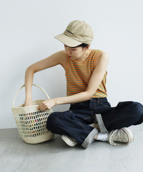 PAR ICI（パーリッシィ）の「パールニットボーダー ノースリーブカットソー（タンクトップ・レディース・オレンジ/アイボリー・FREE）」の5枚目の写真