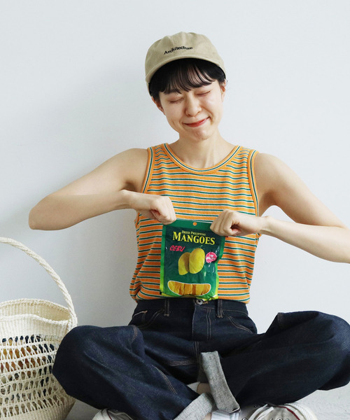 PAR ICI（パーリッシィ）の「パールニットボーダー ノースリーブカットソー（タンクトップ・レディース・オレンジ/アイボリー・FREE）」の4枚目の写真