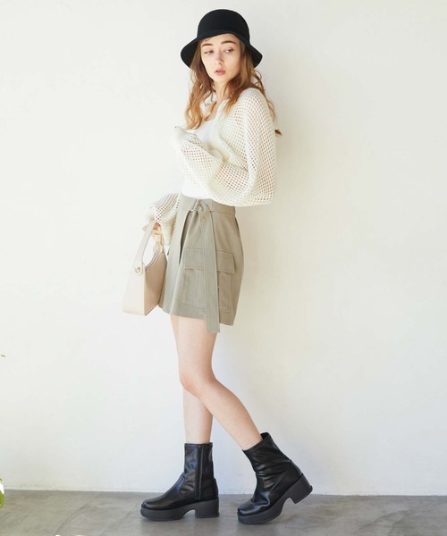 archives（アルシーヴ）の「ラップカーゴミニスカート（スカート・レディース・グレイッシュベージュ/アイボリー/ブラック・MEDIUM）」の4枚目の写真