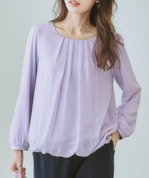 【UVカット】シフォン前タック9分袖ブラウス カットソー裏地付