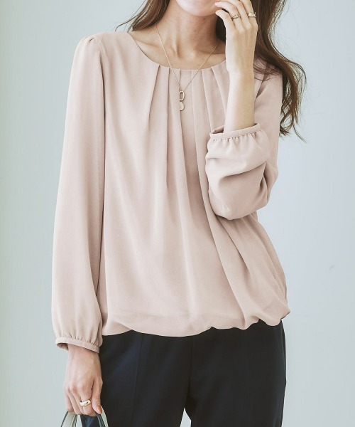 7days Life Styling（セブンデイズライフスタイリング）の「【カットソー裏地付】シフォン前タック９分袖ブラウス（シャツ/ブラウス・レディース・ベージュ/ブルー/モカ/グレー/ライトピンク/ブラック/オフホワイト/ラベンダー/ストライプ/ブラウン系その他/ピンク系・M/LL/S/L）」の6枚目の写真