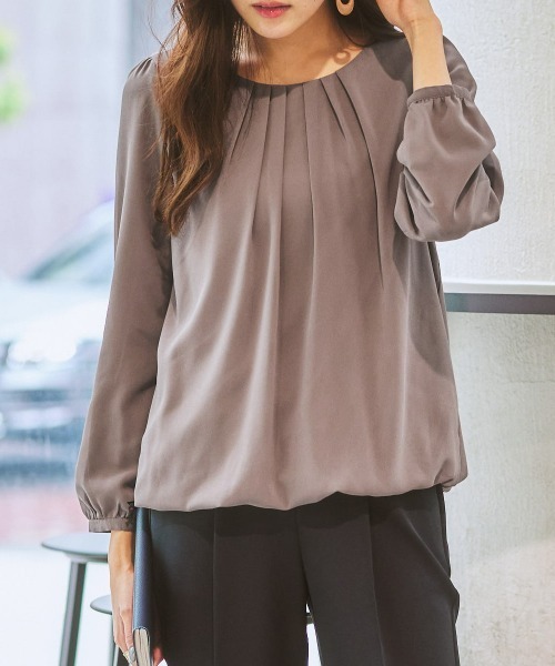 7days Life Styling（セブンデイズライフスタイリング）の「【カットソー裏地付】シフォン前タック９分袖ブラウス（シャツ/ブラウス・レディース・ベージュ/ブルー/モカ/グレー/ライトピンク/ブラック/オフホワイト/ラベンダー/ストライプ/ブラウン系その他/ピンク系・M/LL/S/L）」の5枚目の写真