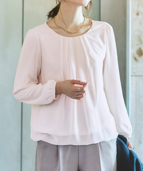 7days Life Styling（セブンデイズライフスタイリング）の「【カットソー裏地付】シフォン前タック９分袖ブラウス（シャツ/ブラウス・レディース・ベージュ/ブルー/モカ/グレー/ライトピンク/ブラック/オフホワイト/ラベンダー/ストライプ/ブラウン系その他/ピンク系・M/LL/S/L）」の9枚目の写真