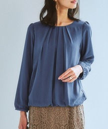 【UVカット】シフォン前タック9分袖ブラウス カットソー裏地付