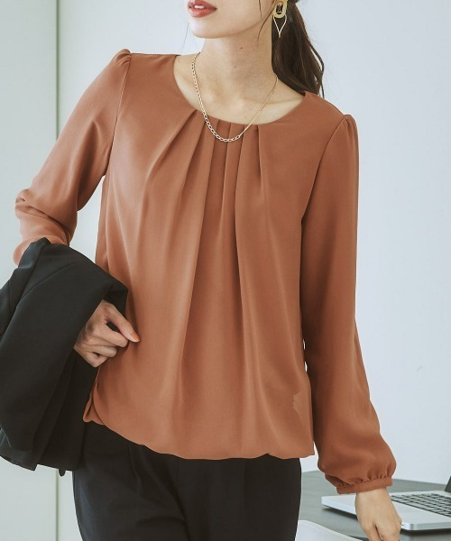 7days Life Styling（セブンデイズライフスタイリング）の「【カットソー裏地付】シフォン前タック９分袖ブラウス（シャツ/ブラウス・レディース・ベージュ/ブルー/モカ/グレー/ライトピンク/ブラック/オフホワイト/ラベンダー/ストライプ/ブラウン系その他/ピンク系・M/LL/S/L）」の4枚目の写真