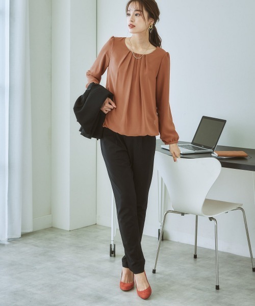 7days Life Styling（セブンデイズライフスタイリング）の「【カットソー裏地付】シフォン前タック９分袖ブラウス（シャツ/ブラウス・レディース・ベージュ/ブルー/モカ/グレー/ライトピンク/ブラック/オフホワイト/ラベンダー/ストライプ/ブラウン系その他/ピンク系・M/LL/S/L）」の18枚目の写真