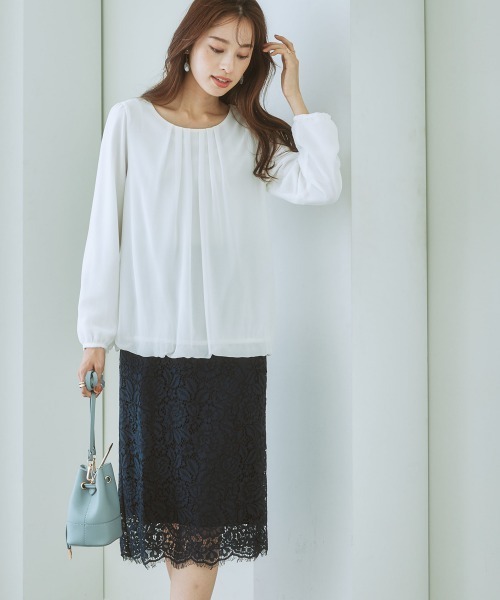 7days Life Styling（セブンデイズライフスタイリング）の「【カットソー裏地付】シフォン前タック９分袖ブラウス（シャツ/ブラウス・レディース・ベージュ/ブルー/モカ/グレー/ライトピンク/ブラック/オフホワイト/ラベンダー/ストライプ/ブラウン系その他/ピンク系・M/LL/S/L）」の12枚目の写真