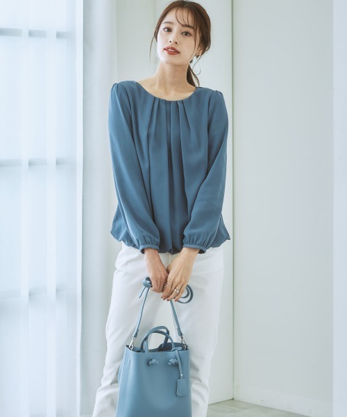 7days Life Styling（セブンデイズライフスタイリング）の「【カットソー裏地付】シフォン前タック９分袖ブラウス（シャツ/ブラウス・レディース・ベージュ/ブルー/モカ/グレー/ライトピンク/ブラック/オフホワイト/ラベンダー/ストライプ/ブラウン系その他/ピンク系・M/LL/S/L）」の22枚目の写真