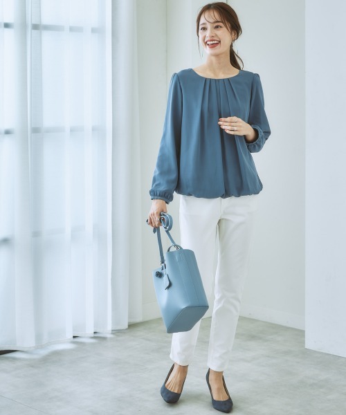 7days Life Styling（セブンデイズライフスタイリング）の「【カットソー裏地付】シフォン前タック９分袖ブラウス（シャツ/ブラウス・レディース・ベージュ/ブルー/モカ/グレー/ライトピンク/ブラック/オフホワイト/ラベンダー/ストライプ/ブラウン系その他/ピンク系・M/LL/S/L）」の21枚目の写真