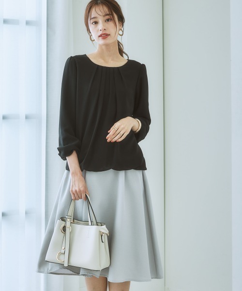 7days Life Styling（セブンデイズライフスタイリング）の「【カットソー裏地付】シフォン前タック９分袖ブラウス（シャツ/ブラウス・レディース・ベージュ/ブルー/モカ/グレー/ライトピンク/ブラック/オフホワイト/ラベンダー/ストライプ/ブラウン系その他/ピンク系・M/LL/S/L）」の15枚目の写真