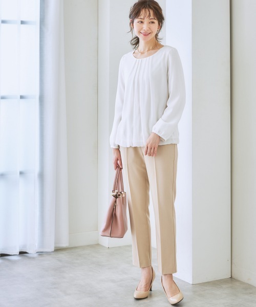 7days Life Styling（セブンデイズライフスタイリング）の「【カットソー裏地付】シフォン前タック９分袖ブラウス（シャツ/ブラウス・レディース・ベージュ/ブルー/モカ/グレー/ライトピンク/ブラック/オフホワイト/ラベンダー/ストライプ/ブラウン系その他/ピンク系・M/LL/S/L）」の14枚目の写真