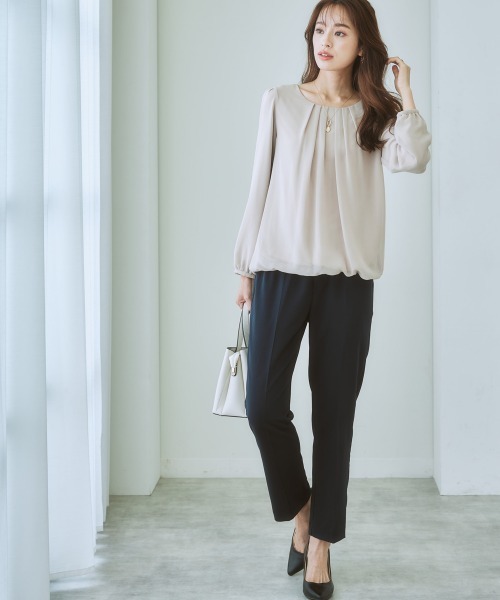 7days Life Styling（セブンデイズライフスタイリング）の「【カットソー裏地付】シフォン前タック９分袖ブラウス（シャツ/ブラウス・レディース・ベージュ/ブルー/モカ/グレー/ライトピンク/ブラック/オフホワイト/ラベンダー/ストライプ/ブラウン系その他/ピンク系・M/LL/S/L）」の20枚目の写真