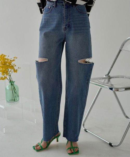 miette（ミエット）の「ｶｯﾄｽﾘｯﾄﾃﾞﾆﾑﾊﾟﾝﾂ（デニムパンツ・レディース・ライトブルー/ブルー/ブラック/オフホワイト・S）」の4枚目の写真