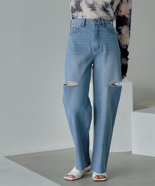 miette（ミエット）の「ｶｯﾄｽﾘｯﾄﾃﾞﾆﾑﾊﾟﾝﾂ（デニムパンツ・レディース・ライトブルー/ブルー/ブラック/オフホワイト・S）」の3枚目の写真
