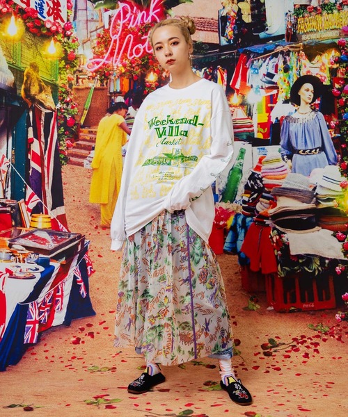 RNA（アールエヌエー）の「G1050 PINK MOTEL C.C.Mプリントメッシュスカート（スカート・レディース・ブラック/キナリ・MEDIUM）」の5枚目の写真