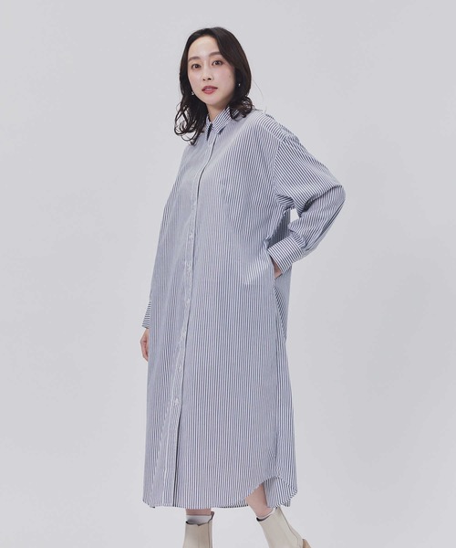 HONEYSUCKLE ROSE（ハニーサックルローズ）の「【HONEYSUCKLE ROSE】長袖シャツワンピース（シャツ/ブラウス・レディース・ホワイト/ホワイト×ブルー/ネイビー×ホワイト・M/L）」の3枚目の写真