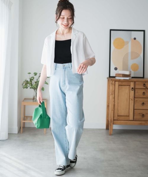 WEGO（ウィゴー）の「WEGO/【セットアップ対応商品】クリンクルオープンカラーシャツ（シャツ/ブラウス・レディース・イエロー/ブラック/サックスブルー/オフホワイト・FREE）」の16枚目の写真