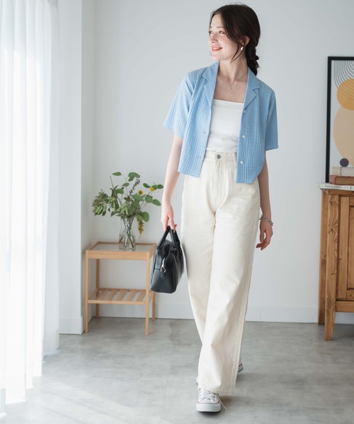 WEGO（ウィゴー）の「WEGO/【セットアップ対応商品】クリンクルオープンカラーシャツ（シャツ/ブラウス・レディース・イエロー/ブラック/サックスブルー/オフホワイト・FREE）」の18枚目の写真