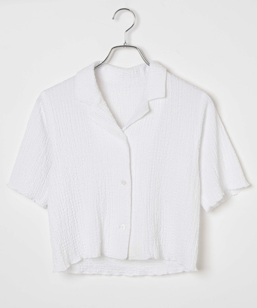 WEGO（ウィゴー）の「WEGO/【セットアップ対応商品】クリンクルオープンカラーシャツ（シャツ/ブラウス・レディース・イエロー/ブラック/サックスブルー/オフホワイト・FREE）」の6枚目の写真