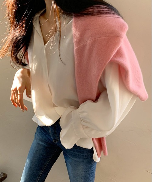 LOPASS(ロパス)の「ゆったりシフォンブラウス(シャツ/ブラウス・レディース・グレー/ホワイト・M)」の7枚目の写真
