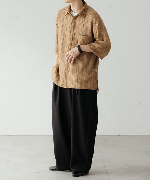 epnok（エプノック）の「クロシェシアールーズシャツ（シャツ/ブラウス・メンズ・ブラック/ネイビー/ベージュ・SMALL/MEDIUM/LARGE）」の5枚目の写真