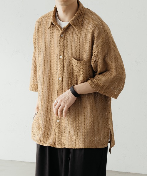 epnok（エプノック）の「クロシェシアールーズシャツ（シャツ/ブラウス・メンズ・ブラック/ネイビー/ベージュ・SMALL/MEDIUM/LARGE）」の15枚目の写真