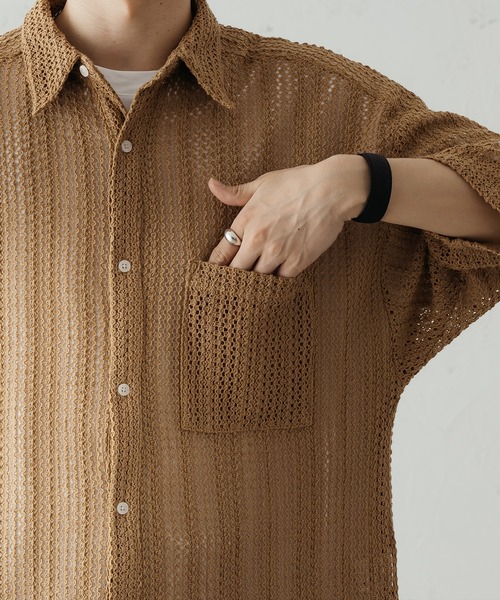 epnok（エプノック）の「クロシェシアールーズシャツ（シャツ/ブラウス・メンズ・ブラック/ネイビー/ベージュ・SMALL/MEDIUM/LARGE）」の17枚目の写真