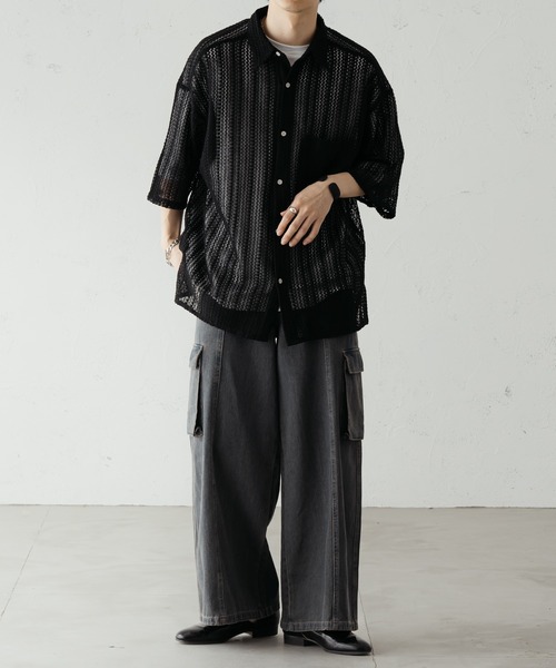 epnok（エプノック）の「クロシェシアールーズシャツ（シャツ/ブラウス・メンズ・ブラック/ネイビー/ベージュ・SMALL/MEDIUM/LARGE）」の11枚目の写真