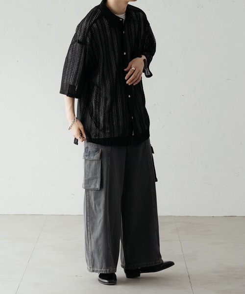 epnok（エプノック）の「クロシェシアールーズシャツ（シャツ/ブラウス・メンズ・ブラック/ネイビー/ベージュ・SMALL/MEDIUM/LARGE）」の4枚目の写真