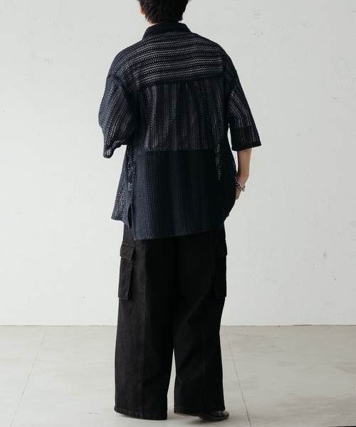 epnok（エプノック）の「クロシェシアールーズシャツ（シャツ/ブラウス・メンズ・ブラック/ネイビー/ベージュ・SMALL/MEDIUM/LARGE）」の6枚目の写真