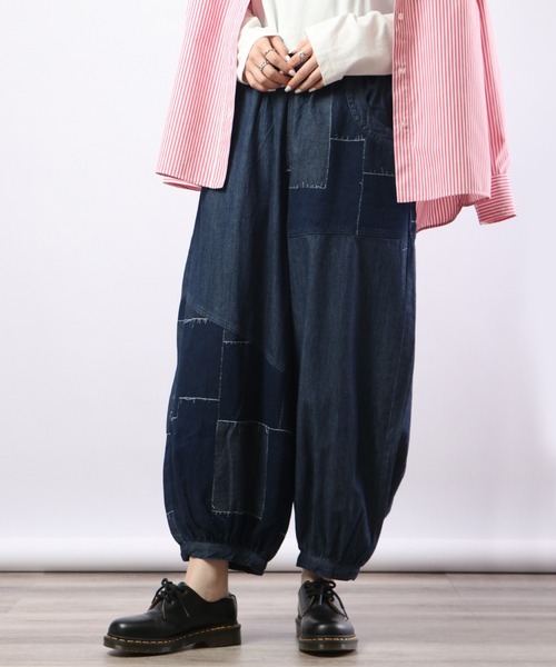 mili　mili（ミリミリ）の「milimili パッチワーク風JQDデニム バルーンパンツ（デニムパンツ・レディース・ブラック/インディゴブルー・FREE）」の15枚目の写真