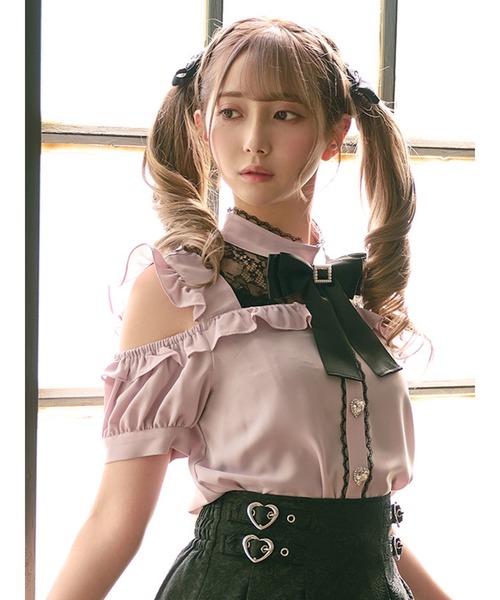 Ank Rouge（アンクルージュ）の「レース切りかえブラウス（シャツ/ブラウス・レディース・ピンク/オフホワイト/ブラック・M）」の3枚目の写真