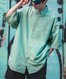 improves | ワンポイント 刺しゅう ストライプ オーバーサイズ 半袖シャツ(シャツ/ブラウス)