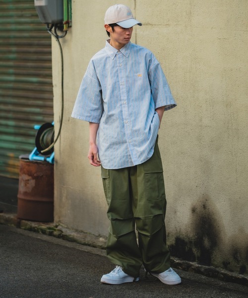 improves(インプローブス)の「ワンポイント 刺しゅう ストライプ オーバーサイズ 半袖シャツ(シャツ/ブラウス・メンズ・グリーン/サックスブルー・MEDIUM/LARGE/X-LARGE)」の11枚目の写真