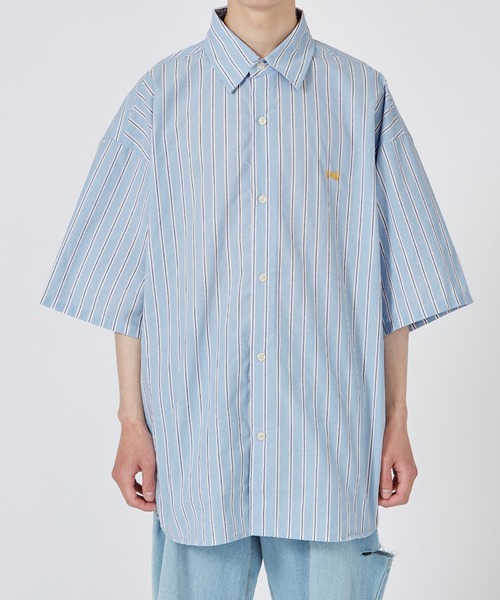 improves(インプローブス)の「ワンポイント 刺しゅう ストライプ オーバーサイズ 半袖シャツ(シャツ/ブラウス・メンズ・グリーン/サックスブルー・MEDIUM/LARGE/X-LARGE)」の15枚目の写真
