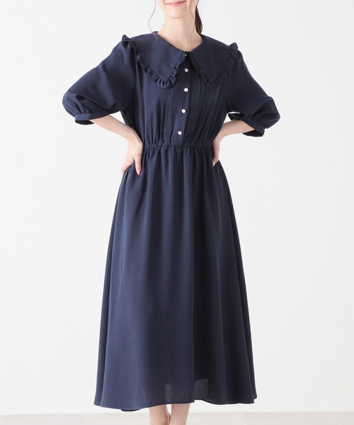 Honeys(ハニーズ)の「フリル衿ワンピース(ワンピース・レディース・ピンク/ネイビー/ブラック・L/M/LL/S)」の3枚目の写真