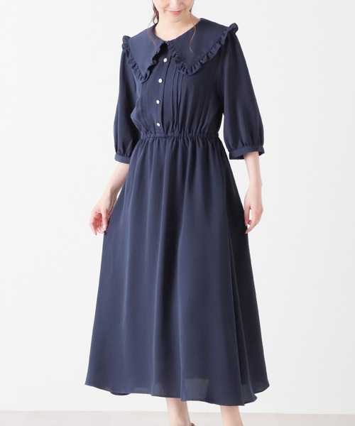 Honeys(ハニーズ)の「フリル衿ワンピース(ワンピース・レディース・ピンク/ネイビー/ブラック・L/M/LL/S)」の4枚目の写真