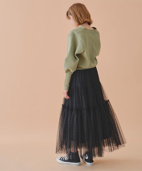 titivate(ティティベイト)の「チュールティアードギャザースカート(スカート・レディース・ブラック系その他/グレー/ブラック/オリーブ/アイボリー・S/M/L)」の4枚目の写真