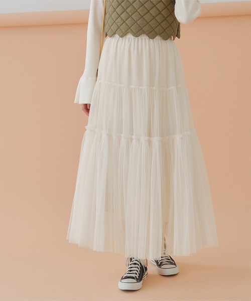 titivate(ティティベイト)の「チュールティアードギャザースカート(スカート・レディース・ブラック系その他/グレー/ブラック/オリーブ/アイボリー・S/M/L)」の2枚目の写真