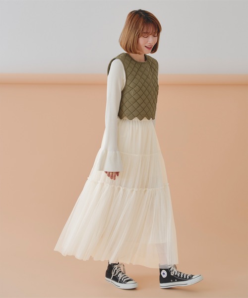 titivate(ティティベイト)の「チュールティアードギャザースカート(スカート・レディース・ブラック系その他/グレー/ブラック/オリーブ/アイボリー・S/M/L)」の11枚目の写真